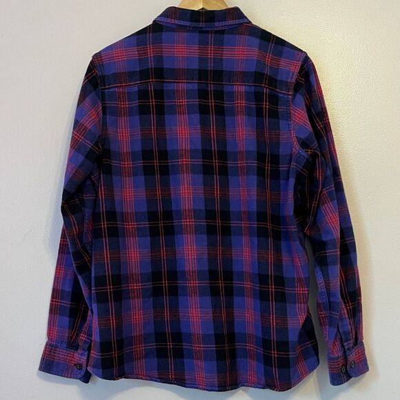 LL Bean Scotch Plaid Flannel Shirt Relaxed Purple Red Small Gorpcore Cabin Fall - Picture 5 of 9